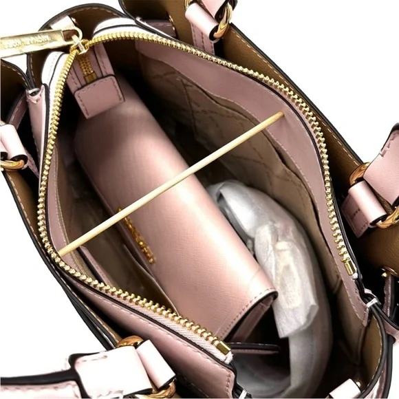 Michael Kors Reed Small Satchel Crossbody Bag & Large Trifold Wallet Light Pink - Picture 12 of 15